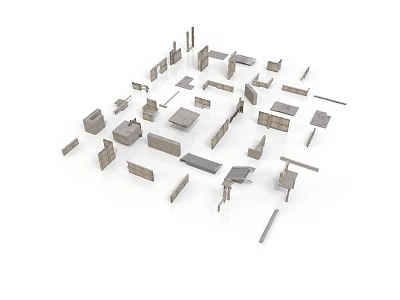 Detailed Architectural Model Scene Components With Various Shapes And White Background 3d model