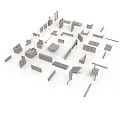 Detailed Architectural Model Scene Components With Various Shapes And White Background