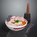 Delicious Ramen Bowl With Pork Slices Soft Boiled Eggs Green Onions Chopsticks And Chopstick Holder
