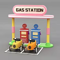 Colorful Children's Playground Gas Station Setup With Toy Cars And Fuel Pumps