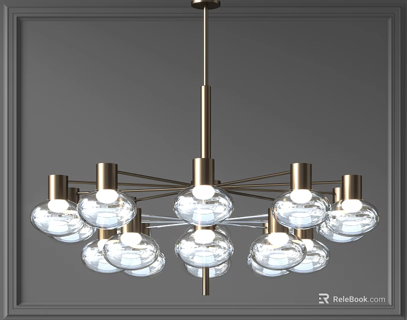 Modern Elegant Chandelier With Glass Globe Shades Metal Frame And Gray Wall Background 3d model 