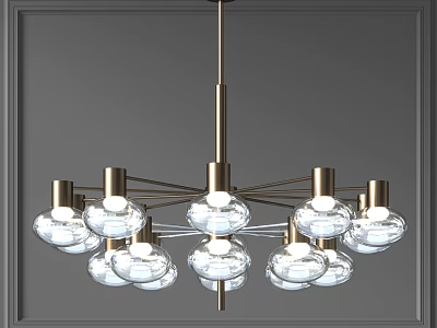 Modern Elegant Chandelier With Glass Globe Shades Metal Frame And Gray Wall Background 3d model