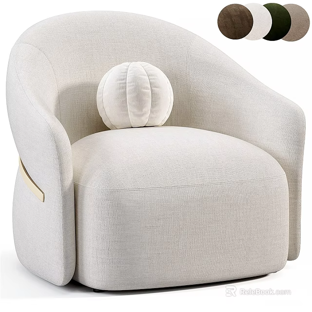 Beige Single Sofa Modern Elegant Design With Round Pleated Pillow And Gold Armrest Accent 3d model 