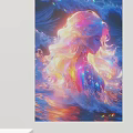 Vibrant Female Figure Painting With Colorful Flowing Hair And Glowing Water Reflections