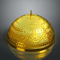 Golden Dome Shaped Traditional Headdress With Intricate Carvings And Top Spike
