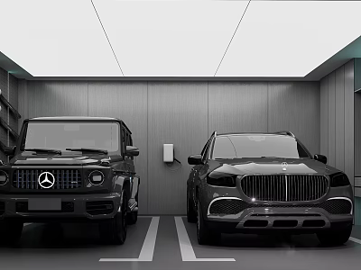 Modern Garage Interior With Two Cars Parked Clean Design And Parking Lines 3d model