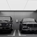 Modern Garage Interior With Two Cars Parked Clean Design And Parking Lines