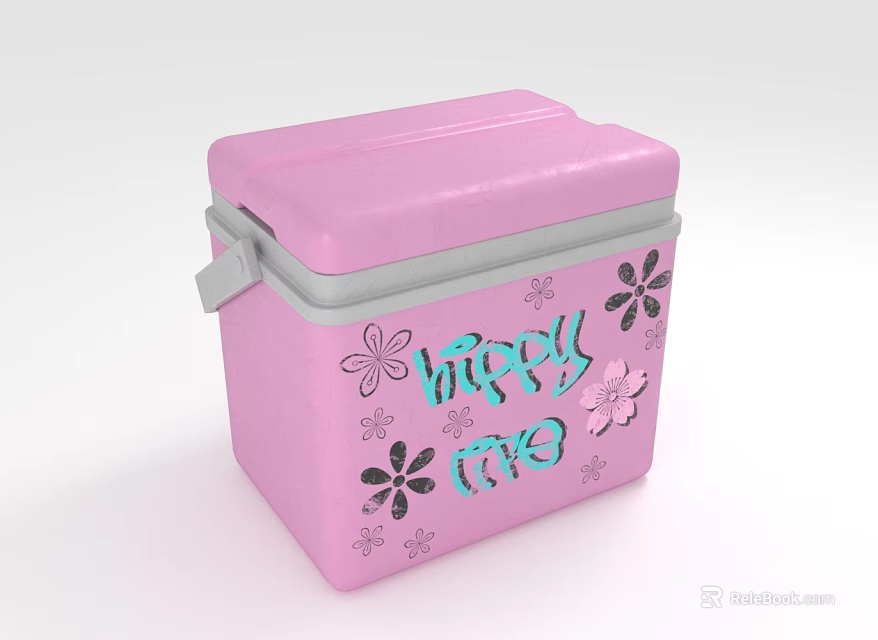 Pink Decorative Storage Box With Gray Trim Floral Patterns And Wish Me Lettering 3d model 