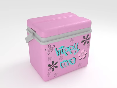 Pink Decorative Storage Box With Gray Trim Floral Patterns And Wish Me Lettering 3d model