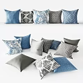 Stylish Decorative Pillows With Leaf And Geometric Patterns In Blue Gray White Tones 3d model