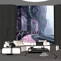 Modern Leisure Room Interior With Mural Wall Art White Sofa And Yellow Accent Chair