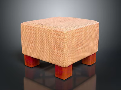Woven Square Stool Furniture With Natural Woven Texture And Wooden Legs Design 3d model