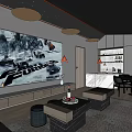 Modern Home Theater Interior Design With Starry Ceiling Large Screen And Bar Counter 3d model