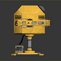 Yellow Mechanical Weapon With Round Head And Extended Arms On Stable Base 3d model