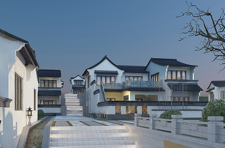 New Chinese Style Single-family Villa Building Greentown Peach and Plum Spring 3d model