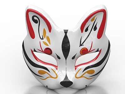 White Cat Mask With Red Black Yellow Decorative Patterns And Traditional Design 3d model