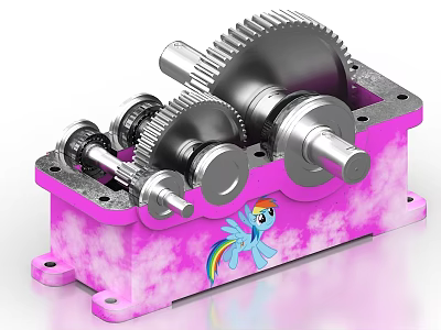 Industrial Equipment With Pink Casing Gears Shafts And Cartoon Pony Sticker 3d model
