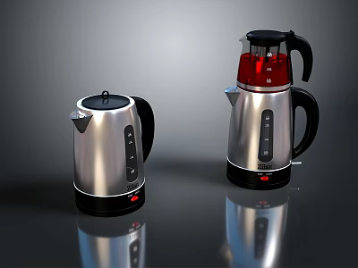 Modern Stainless Steel Electric Kettles With Silver Black And Red Design For Household Use 3d model