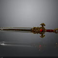 Ornamental Sword With Golden Decorations Red Gemstone Red Hilt And Sharp Blade