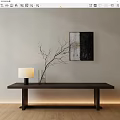 Elegant Public Bench With Table Lamp Branches Wall Art Light Wall And Wooden Floor