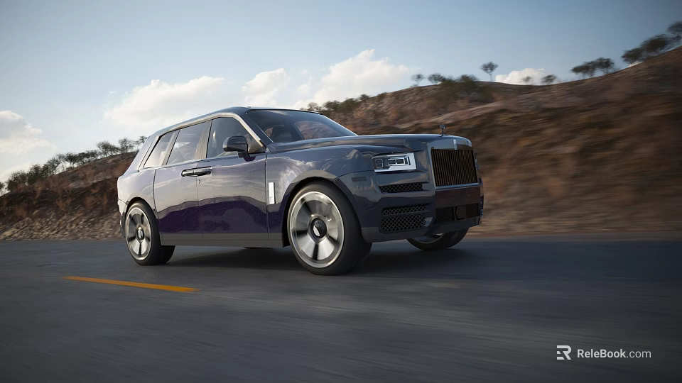 Luxury SUV Driving On Scenic Road With Mountains 3d model