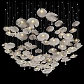 Modern White Lotus Leaf Shaped Chandelier With Illuminated Petals And Crystal Pendants