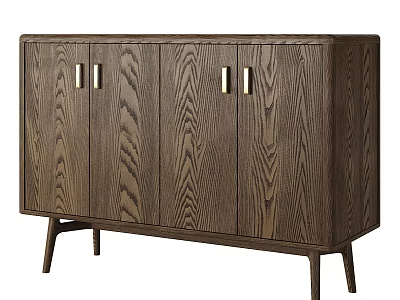 Modern Dark Brown Wooden Sideboard With Wood Grain Metal Handles And Slender Legs 3d model