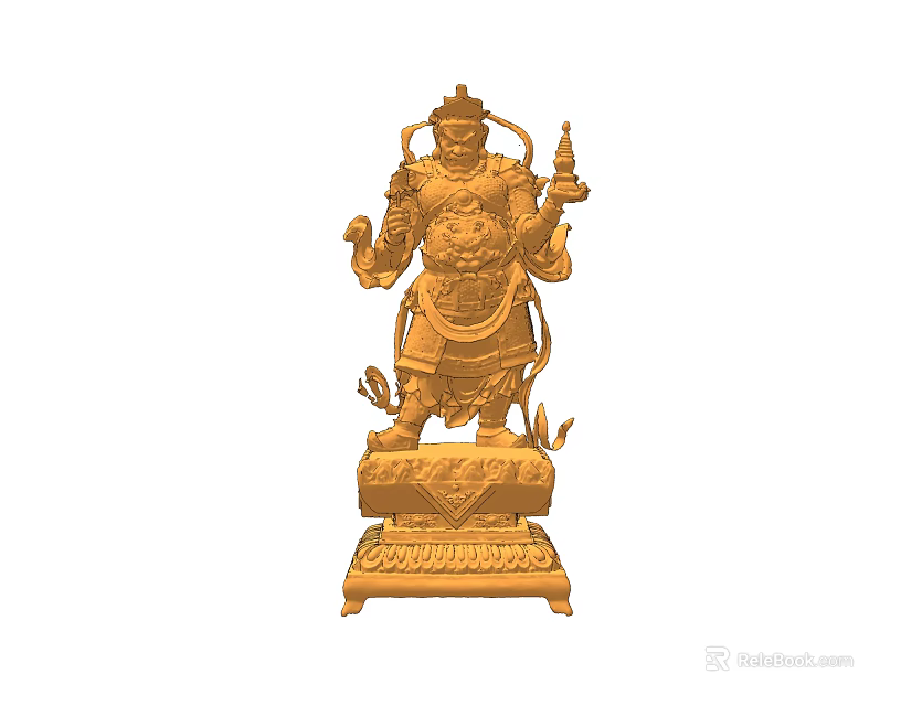 Intricate Traditional Golden Deity Sculpture Carving With Detailed Design And Base 3d model 