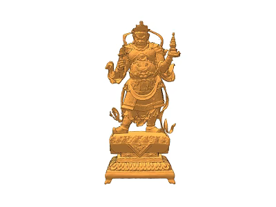 Intricate Traditional Golden Deity Sculpture Carving With Detailed Design And Base 3d model