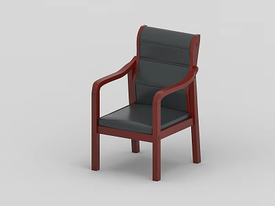 Modern Office Chair with Wooden Frame Black Leather Cushion Armrests and High Backrest 3d model