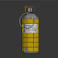 Yellow Military Grenade With Block Pattern Casing Black Top And Metal Ring Number 01