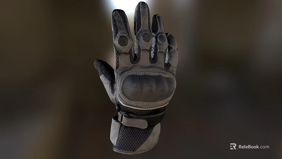 Black Tactical Protective Gloves With Padding Mesh Design And Wrist Strap 3d model 