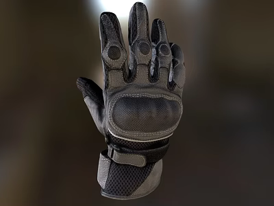 Black Tactical Protective Gloves With Padding Mesh Design And Wrist Strap 3d model