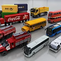 Toy Vehicle Collection Featuring Fire Truck Bus School Bus And Cargo Truck Models