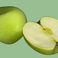 Juicy Fresh Green Apples Whole and Sliced Displayed on White Background