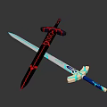 Futuristic Glowing Blue And Red Crossed Swords With Geometric Hilt Design