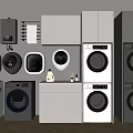 Modern Laundry Room Interior With Various Washing Machines And Storage Units 3d model