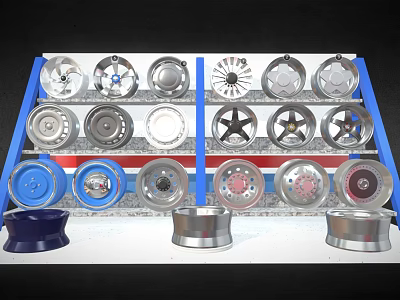 Fitness Exercise Bike Wheel Varieties With Different Designs And Colors On Display Rack 3d model
