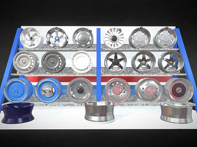 Fitness Exercise Bike Wheel Varieties With Different Designs And Colors On Display Rack 3d model