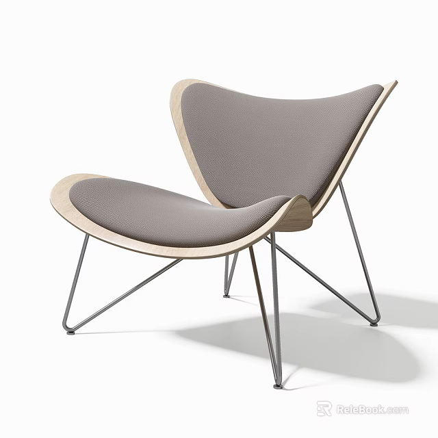 Modern Leisure Chair With Gray Cushion Wooden Frame And Metal Legs 3d model 