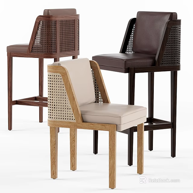 Modern Single Chairs with Wicker Accents Wooden Frame and Distinct Designs 3d model 