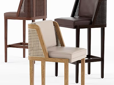Modern Single Chairs with Wicker Accents Wooden Frame and Distinct Designs 3d model