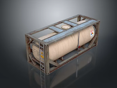 Industrial Cylindrical Storage Tank Mounted On Wooden Frame With Metal Ladder 3d model