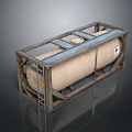 Industrial Cylindrical Storage Tank Mounted On Wooden Frame With Metal Ladder