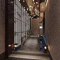 Japanese Style Corridor With Bamboo Screens Lanterns Stone Steps And Water Feature
