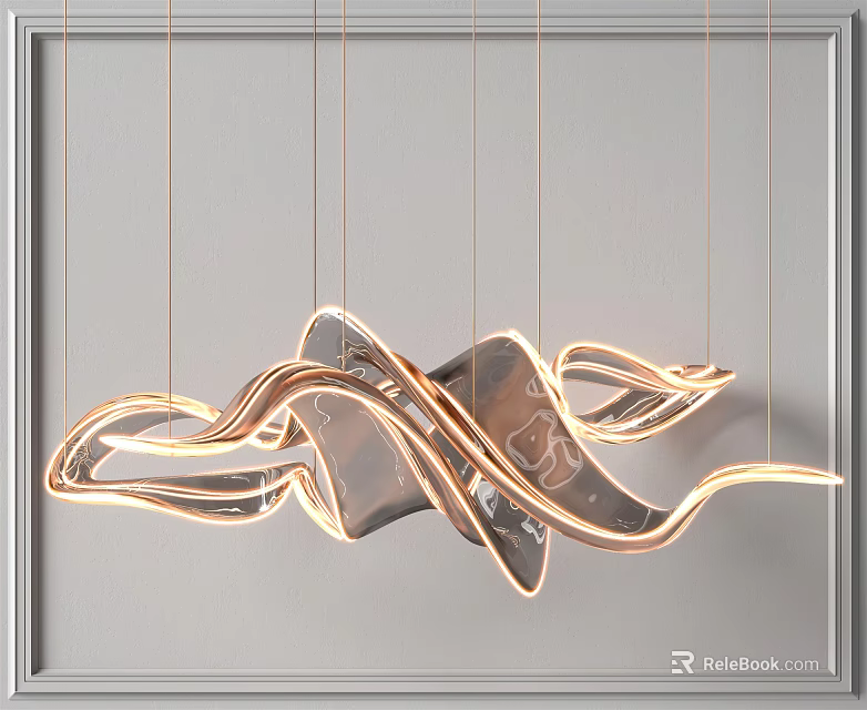 Unique Modern Artistic Wave Shaped Metal Pendant Light for Interior Decor 3d model 