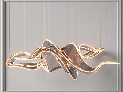 Unique Modern Artistic Wave Shaped Metal Pendant Light for Interior Decor 3d model