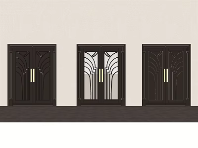 Art Deco Black Doors with Decorative Patterns and Glass Panel Design 3d model