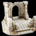 Ancient Stone Ruins Scene With Archway Weathered Walls And Stone Floor Tiles