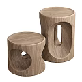 Handcrafted Oak Wooden Stools With Unique Carved Hole Design For Modern Home Decor
